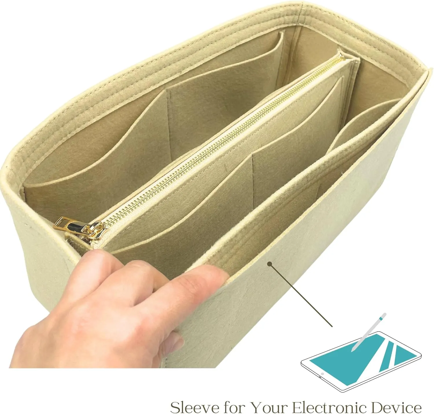 Organizer for Celine Luggage Bag, Nano/Micro/Mini, Felt Insert (Mini, GoldBrown)