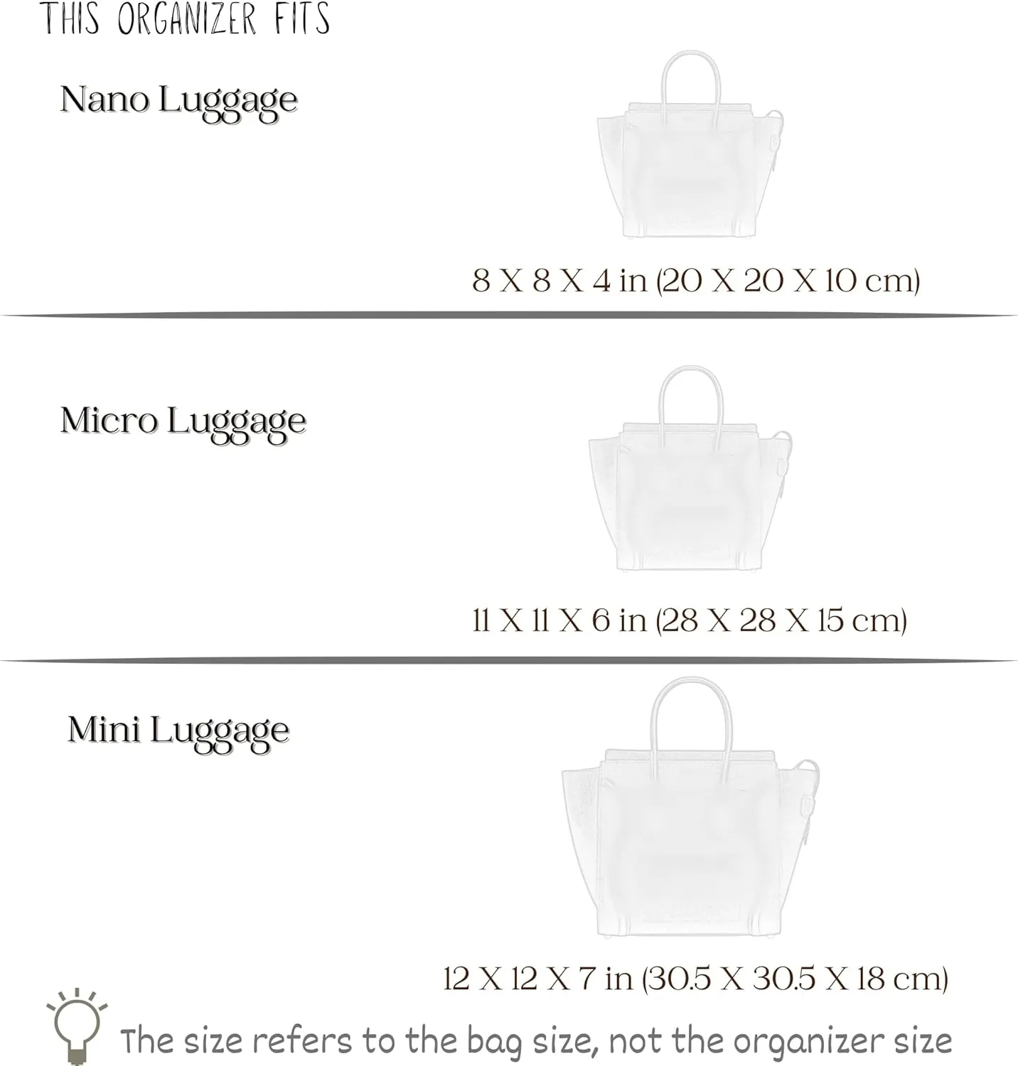 Organizer for Celine Luggage Bag, Nano/Micro/Mini, Felt Insert (Mini, GoldBrown)