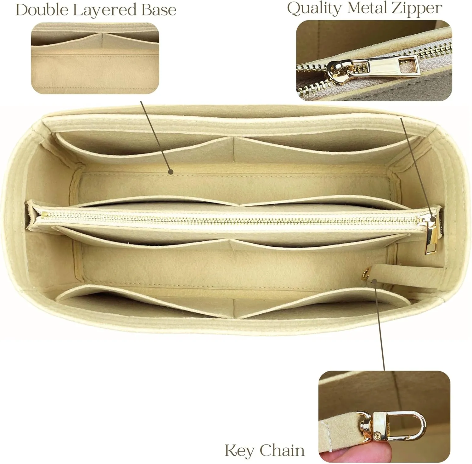 Organizer for Celine Luggage Bag, Nano/Micro/Mini, Felt Insert (Mini, GoldBrown)