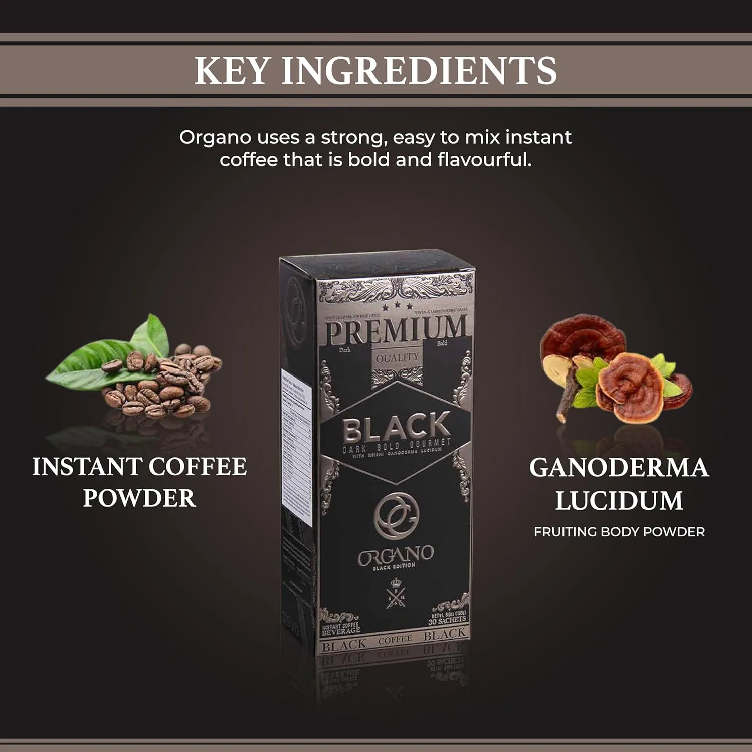ORGANO 4 Boxes Gourmet Black Coffee, 100% Certified Ganoderma Lucidum (120 Sachets)
