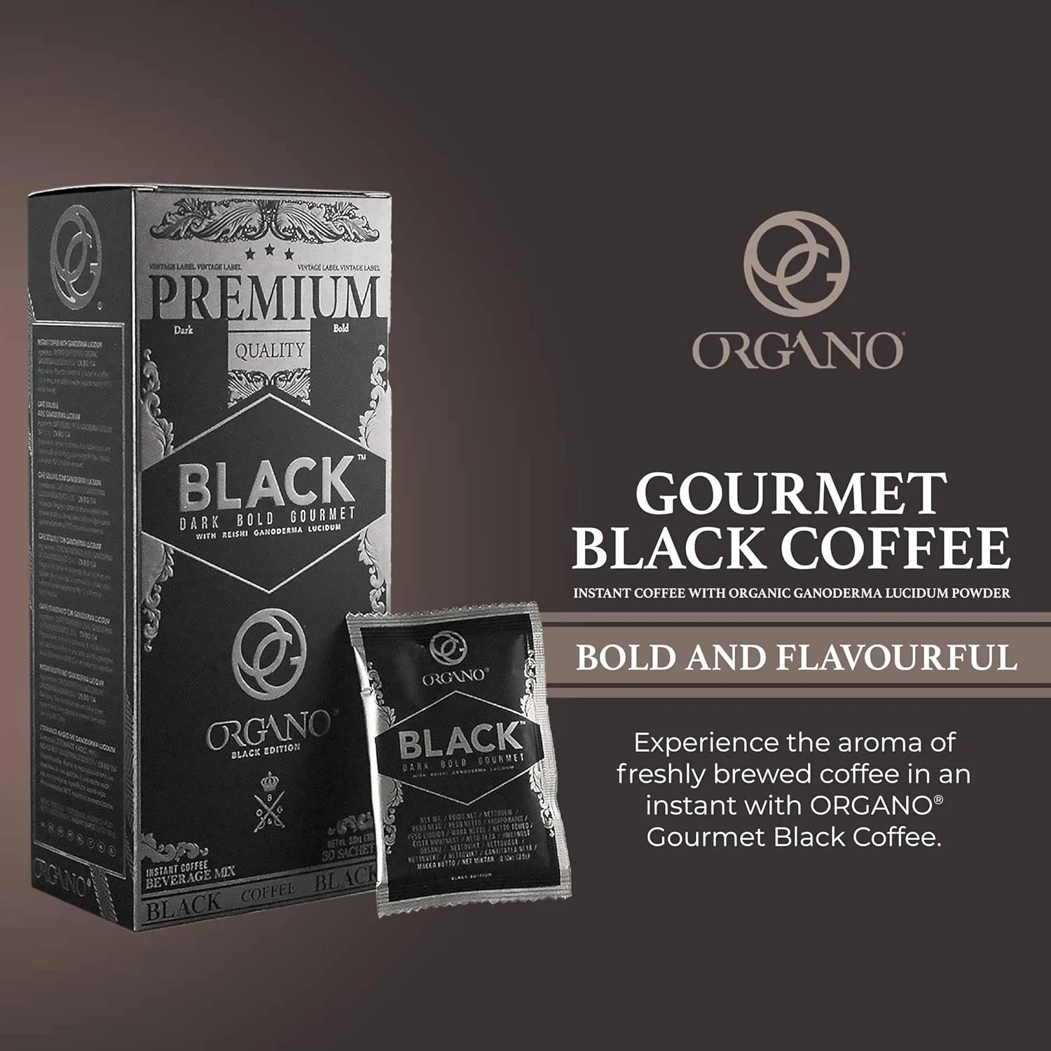ORGANO 4 Boxes Gourmet Black Coffee, 100% Certified Ganoderma Lucidum (120 Sachets)