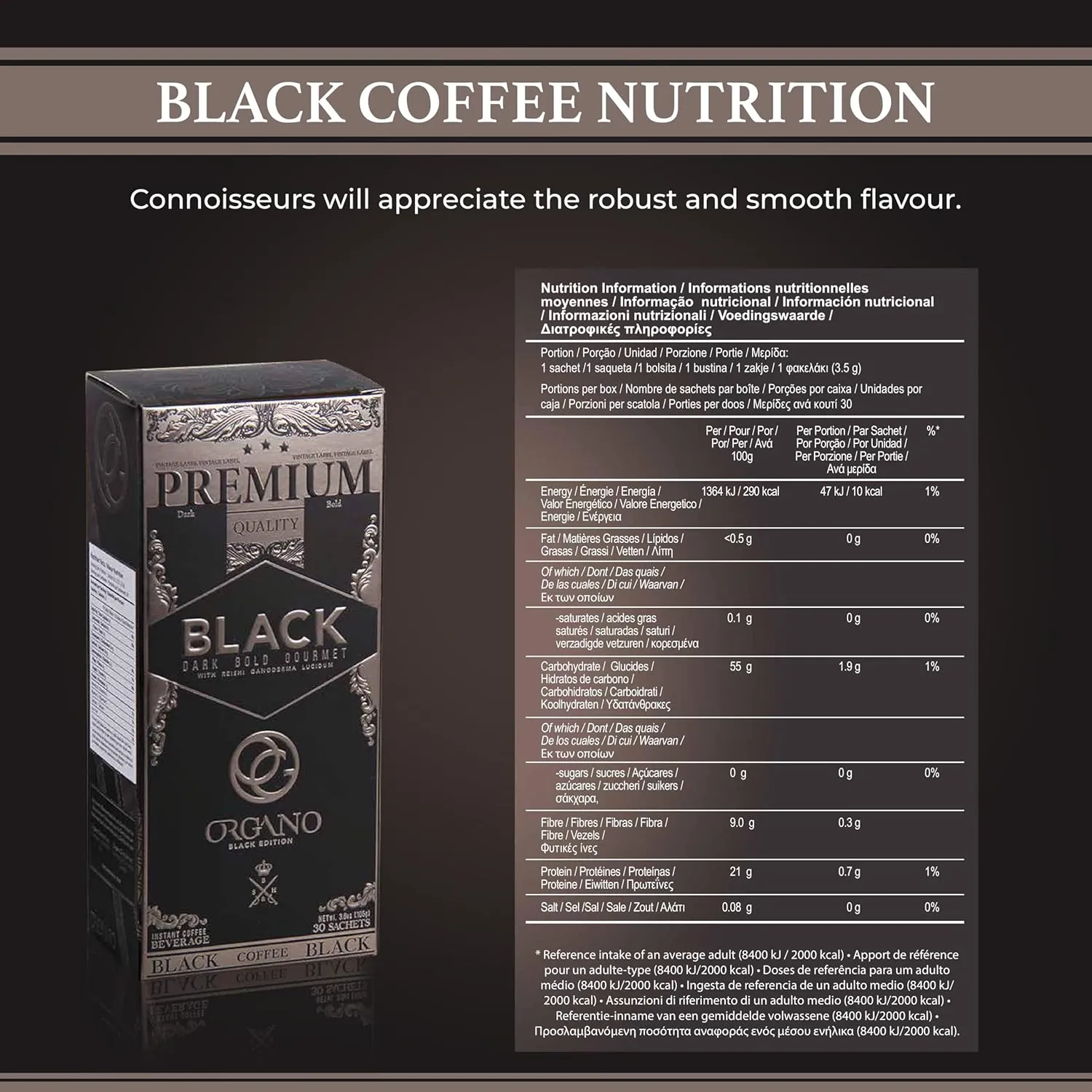 ORGANO 4 Boxes Gourmet Black Coffee, 100% Certified Ganoderma Lucidum (120 Sachets)