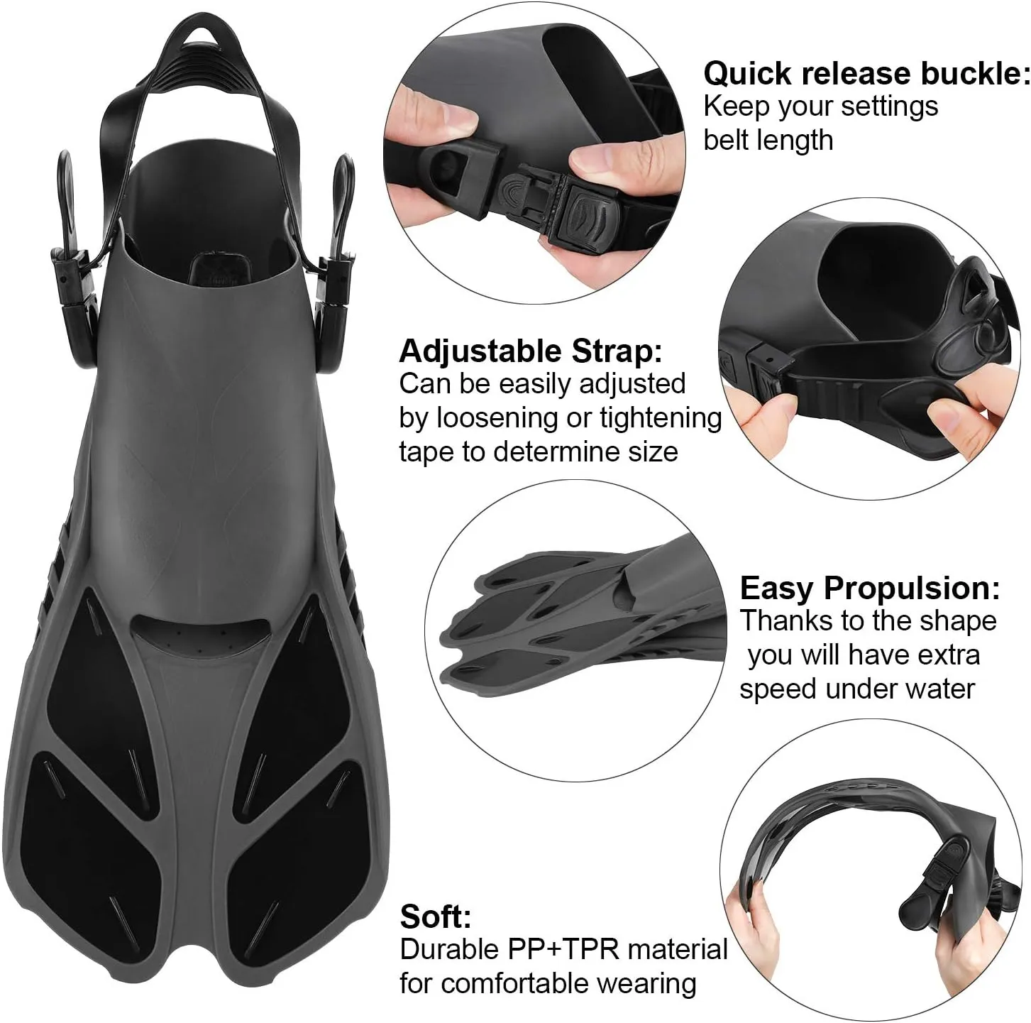 Oumers Snorkel Fins, Travel Size Adjustable Strap Diving Flippers with Mesh Bag and Extra Buckle Connector for Men Women Snorkeling Diving Swimming