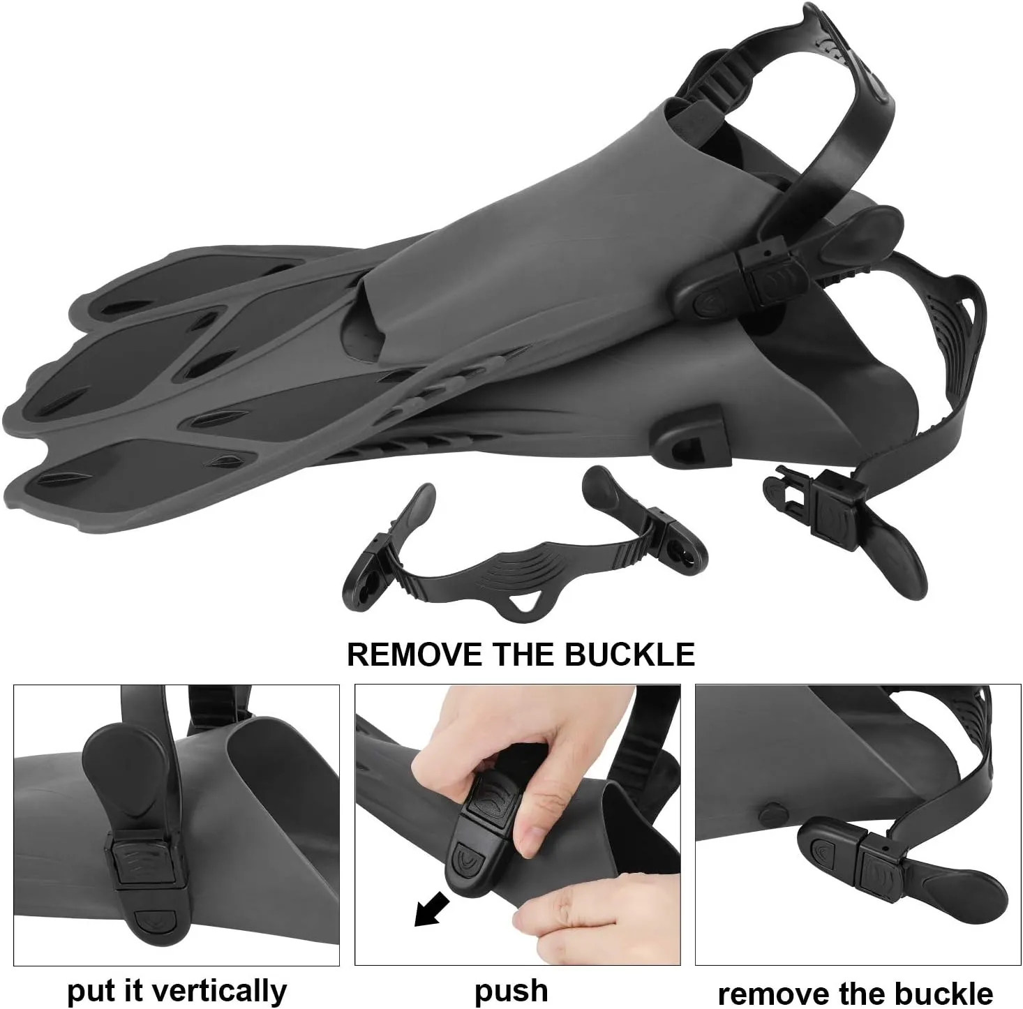Oumers Snorkel Fins, Travel Size Adjustable Strap Diving Flippers with Mesh Bag and Extra Buckle Connector for Men Women Snorkeling Diving Swimming