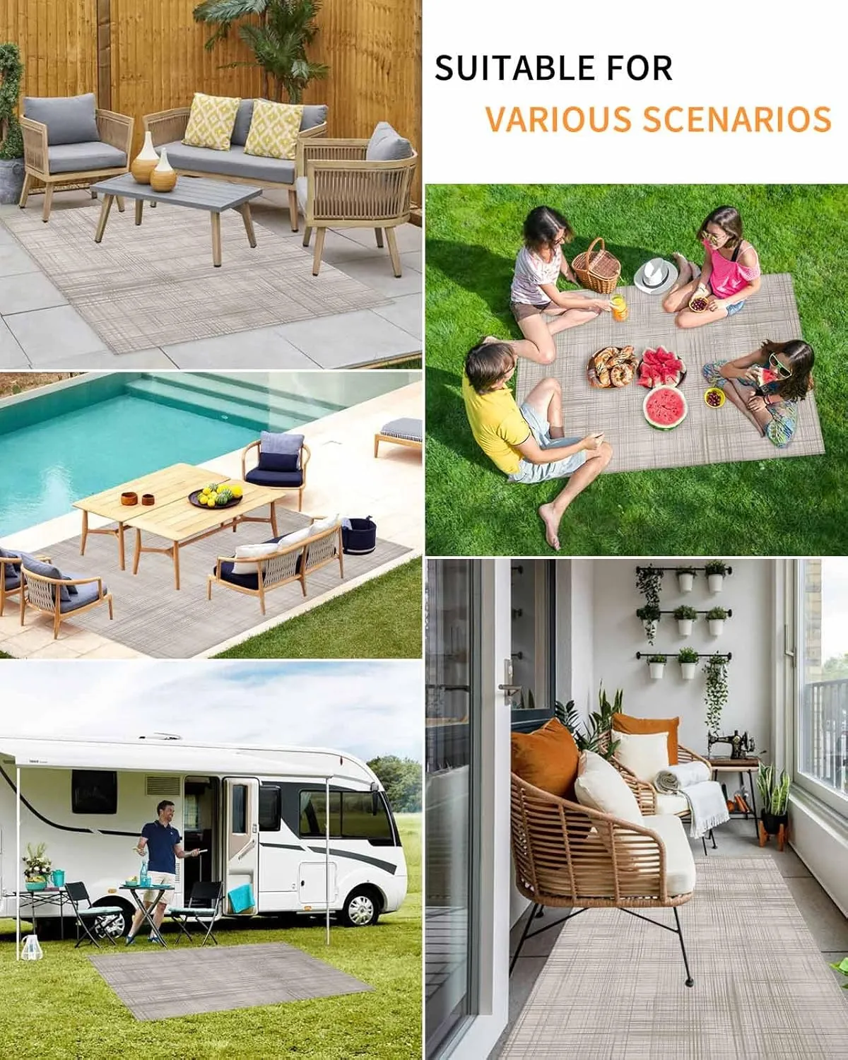 Outdoor Rug for Patio 4'x6' Lattice Cotton Texture Outdoor Area Rug Patio Mat Non-Slip Absorbent Camping Rugs Outside Carpet for Porch Deck Balcony RV Picnic