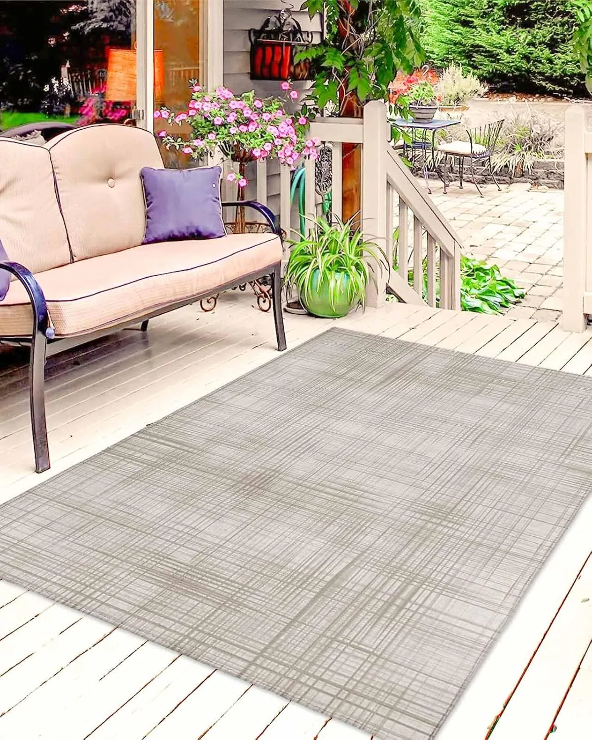 Outdoor Rug for Patio 4'x6' Lattice Cotton Texture Outdoor Area Rug Patio Mat Non-Slip Absorbent Camping Rugs Outside Carpet for Porch Deck Balcony RV Picnic