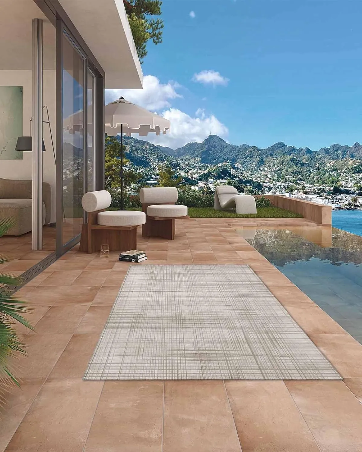 Outdoor Rug for Patio 4'x6' Lattice Cotton Texture Outdoor Area Rug Patio Mat Non-Slip Absorbent Camping Rugs Outside Carpet for Porch Deck Balcony RV Picnic