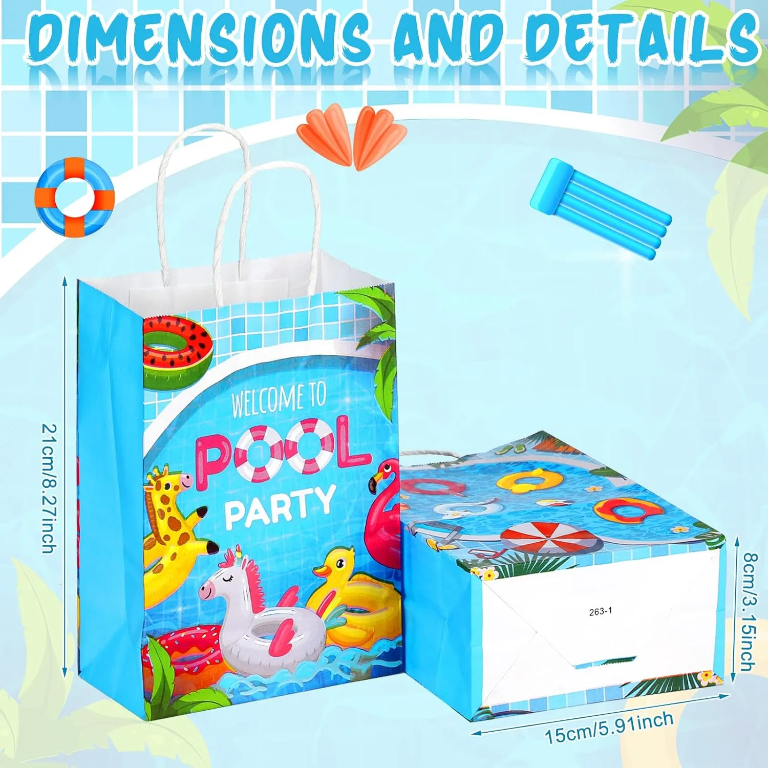 Outus 24 Pieces Summer Pool Beach Paper Bags Pool Party Favors Bags Beach Party Favors Gift Bags Goodie Candy Treat Bags Swimming Pool Party Supplies for Kids Hawaiian Luau Summer Party Favors