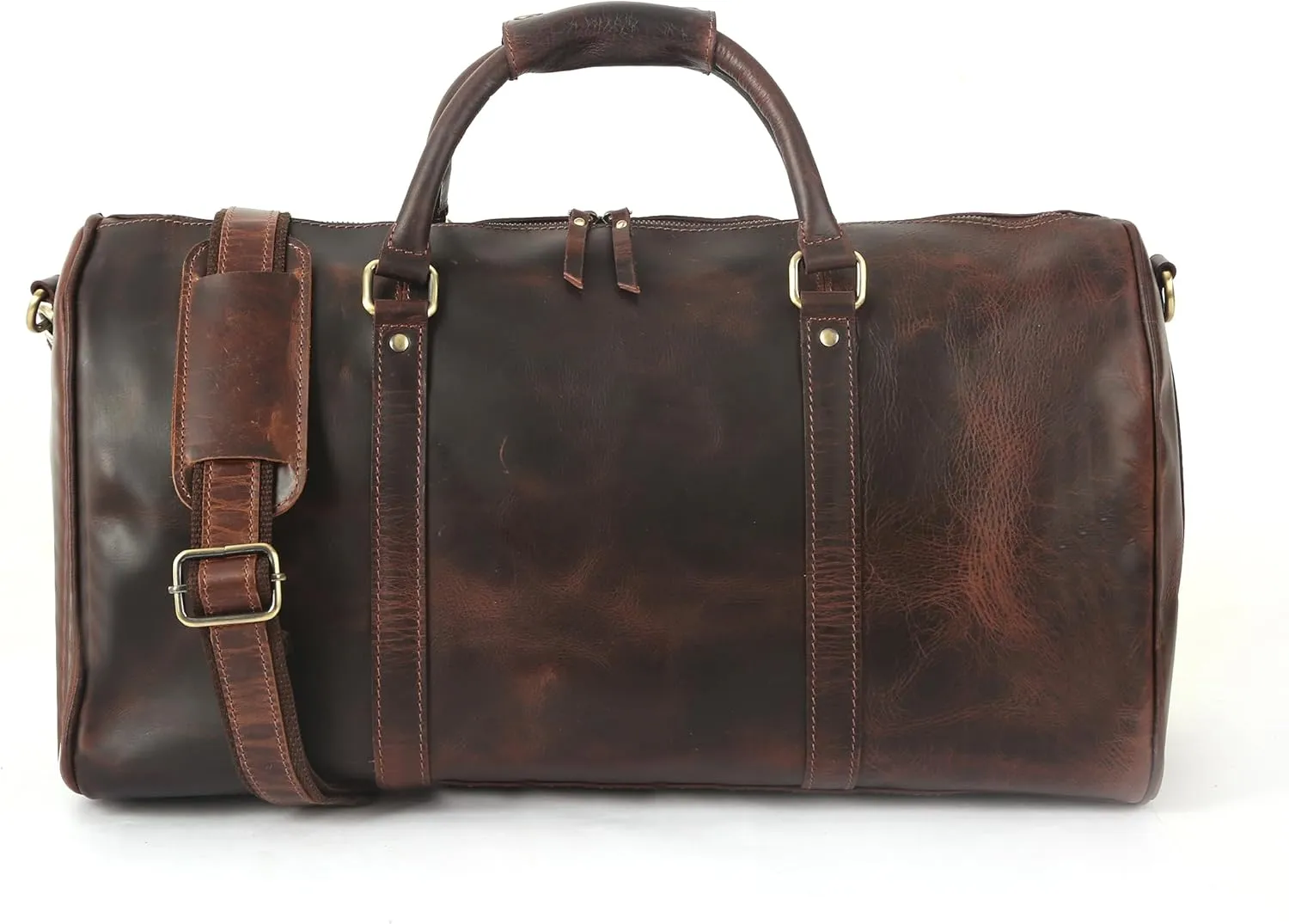 Oversized Dark Brown Weekender Leather Travel and Sports Duffel Bag, Full Grain Leather Large Carry On Gym Duffle for Men’s or Women (DARK BROWN)