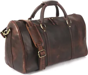 Oversized Dark Brown Weekender Leather Travel and Sports Duffel Bag, Full Grain Leather Large Carry On Gym Duffle for Men’s or Women (DARK BROWN)
