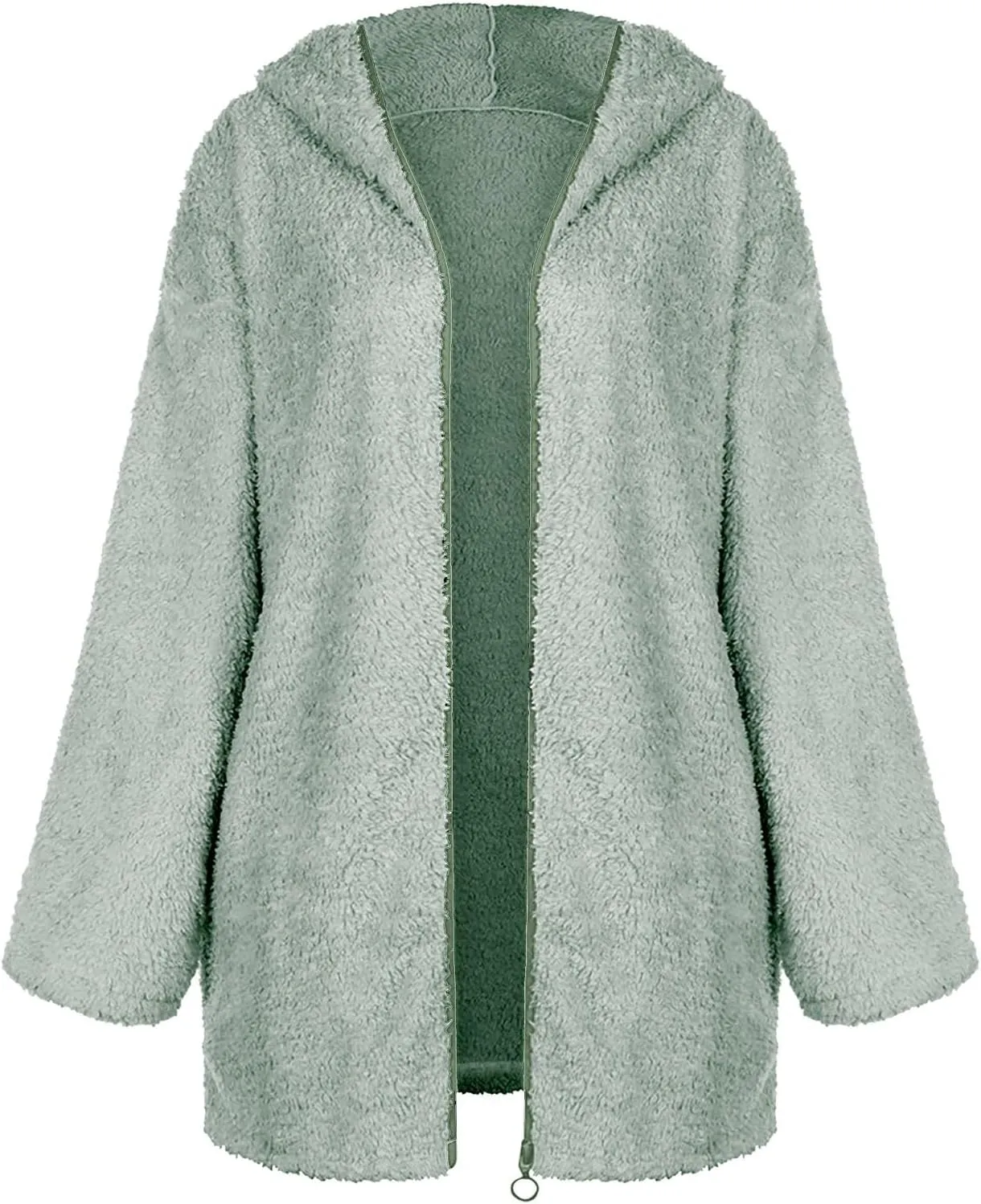 Oversized Sherpa Jacket for Women Winter Fleece Fuzzy Hooded Zip Up Jacket Casual Plus Size Solid Color Sweater Coat