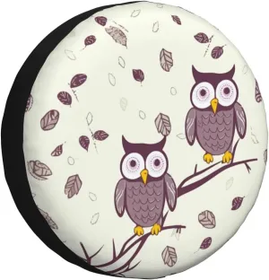 Owl Tree Branches Tire Cover Outdoor Waterproof Snow Sun Rain Wheel Cover Portable Wheel Bags Camper Spare Tire Cover Universal Car Tire Protectors for Trailer RV SUV