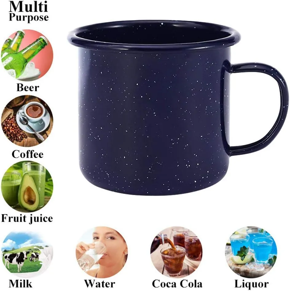 Pack of 2 Outdoor Camping Mugs-Coffee Mug 15 Oz-Enamel Travel Mug Cup,Tea Camp Enamel Cup Set for Drinks Home Office Use/Fishing/Picnics,Outdoor Mountaineering Enthusiasts (Dark Blue, 2)