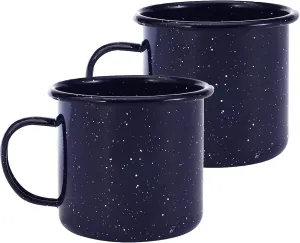 Pack of 2 Outdoor Camping Mugs-Coffee Mug 15 Oz-Enamel Travel Mug Cup,Tea Camp Enamel Cup Set for Drinks Home Office Use/Fishing/Picnics,Outdoor Mountaineering Enthusiasts (Dark Blue, 2)