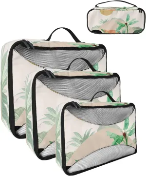 Packing Cubes for Travel, 4 Set Travel Packing Organized Cubes Boho Abstract Sun Mountain Plant Bohemian Waterproof Luggage Organizer with Laundry Bag Travel Accessories for Carry On Suitcases