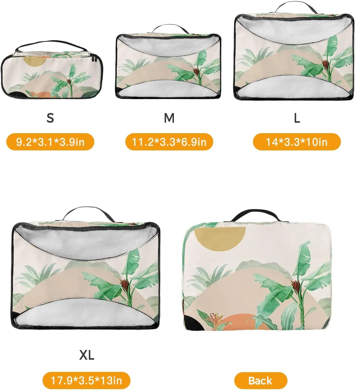 Packing Cubes for Travel, 4 Set Travel Packing Organized Cubes Boho Abstract Sun Mountain Plant Bohemian Waterproof Luggage Organizer with Laundry Bag Travel Accessories for Carry On Suitcases