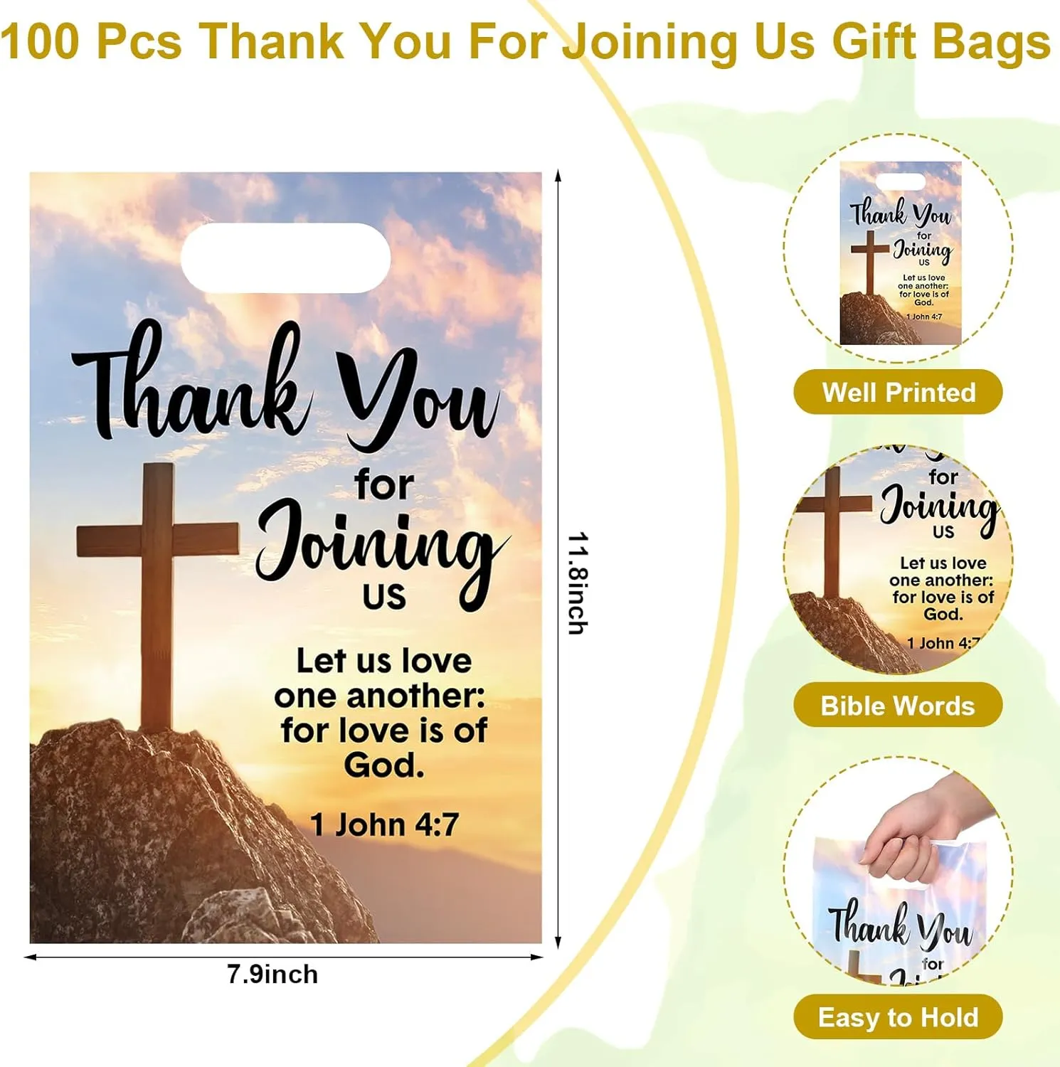 Panelee 100 Pcs Welcome to Our Church Bags Religious Plastic Brochure Church Gift Christian Cross Goody Treat Bags with Handles for Party Supplies Party Favor Decoration
