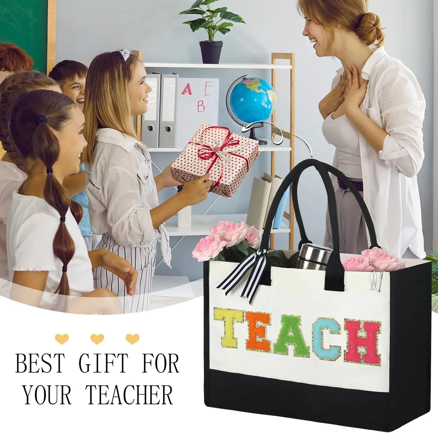 Panelee 2 Pcs Teacher Appreciation Gifts Teacher Canvas Tote Bag Thank You Gifts for Women Student End of Year Graduation