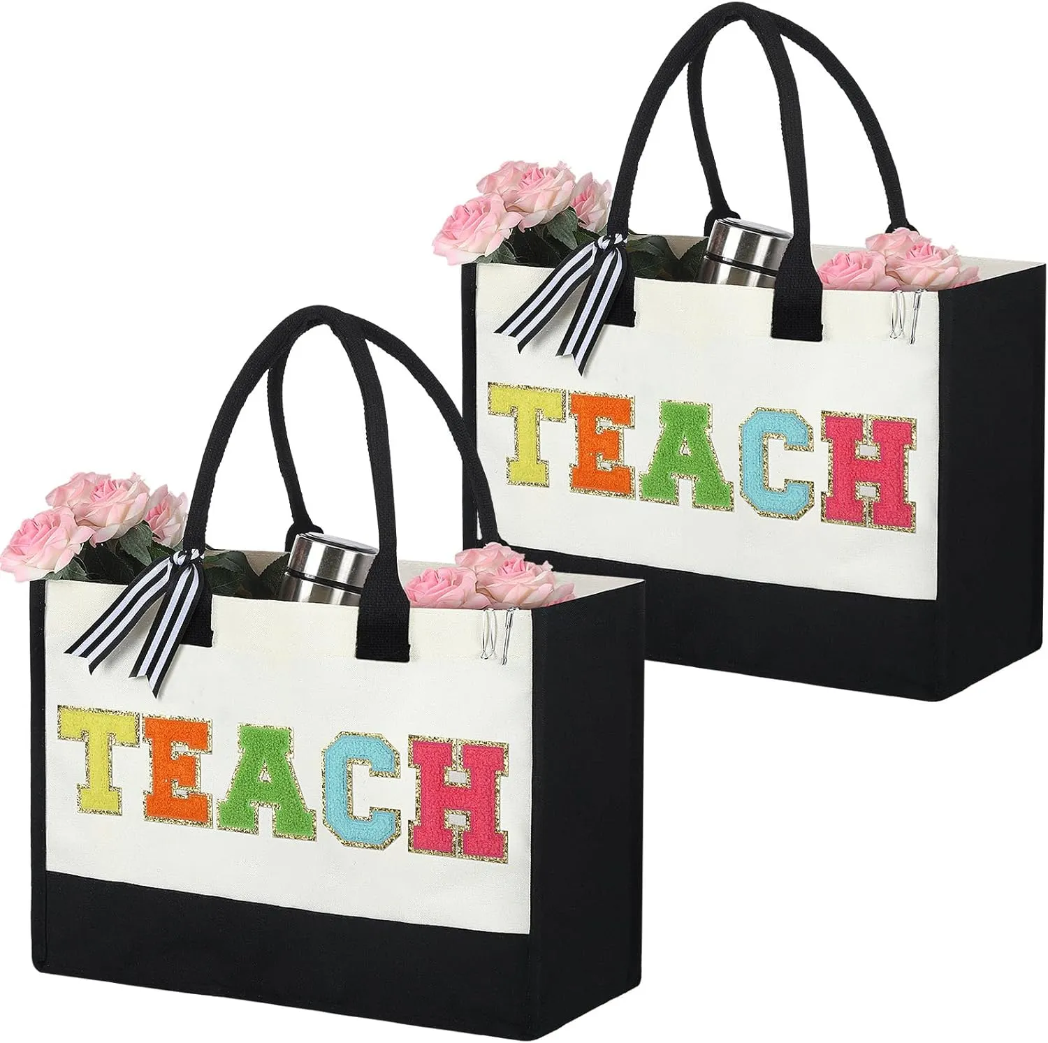 Panelee 2 Pcs Teacher Appreciation Gifts Teacher Canvas Tote Bag Thank You Gifts for Women Student End of Year Graduation