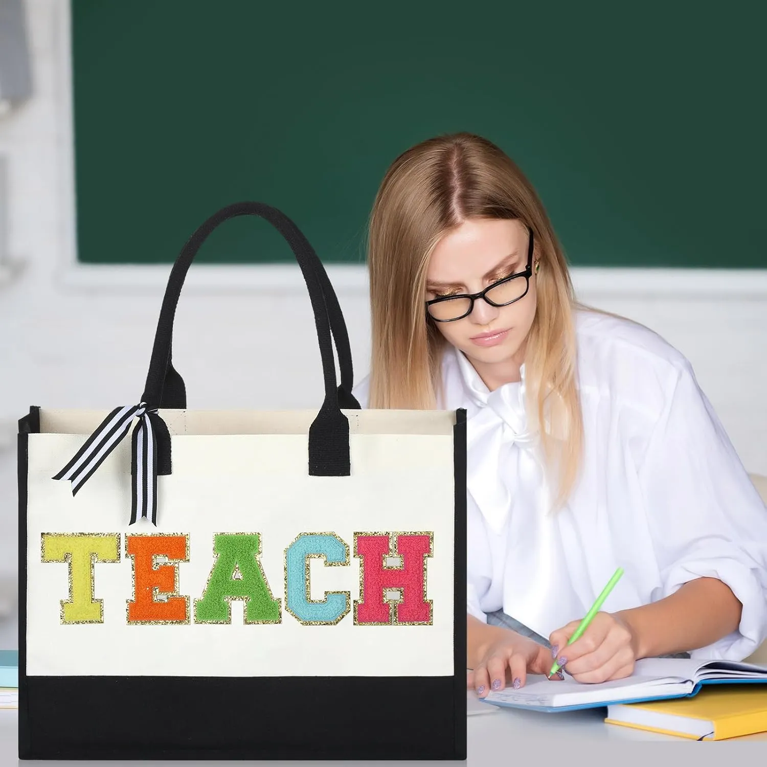 Panelee 2 Pcs Teacher Appreciation Gifts Teacher Canvas Tote Bag Thank You Gifts for Women Student End of Year Graduation