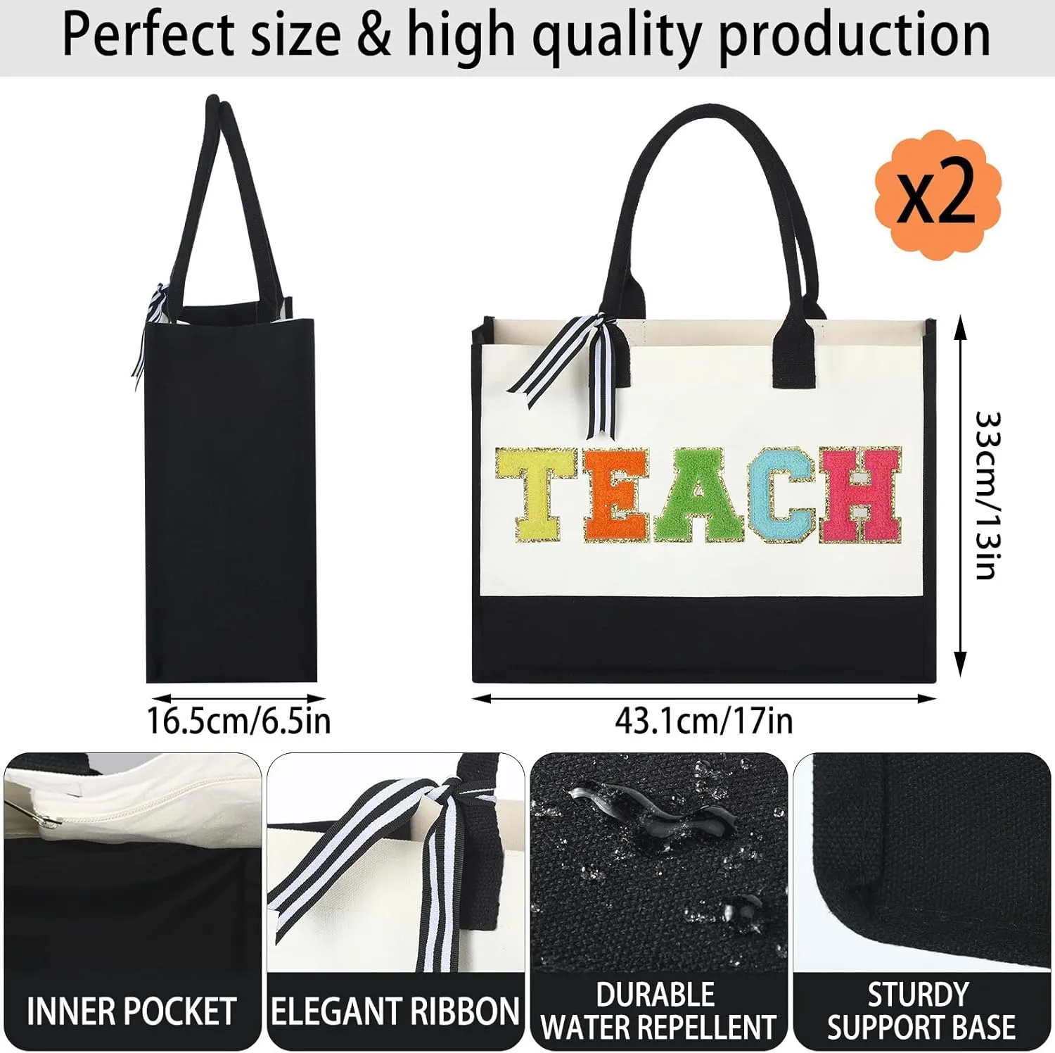 Panelee 2 Pcs Teacher Appreciation Gifts Teacher Canvas Tote Bag Thank You Gifts for Women Student End of Year Graduation