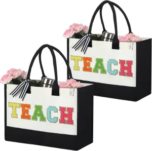 Panelee 2 Pcs Teacher Appreciation Gifts Teacher Canvas Tote Bag Thank You Gifts for Women Student End of Year Graduation