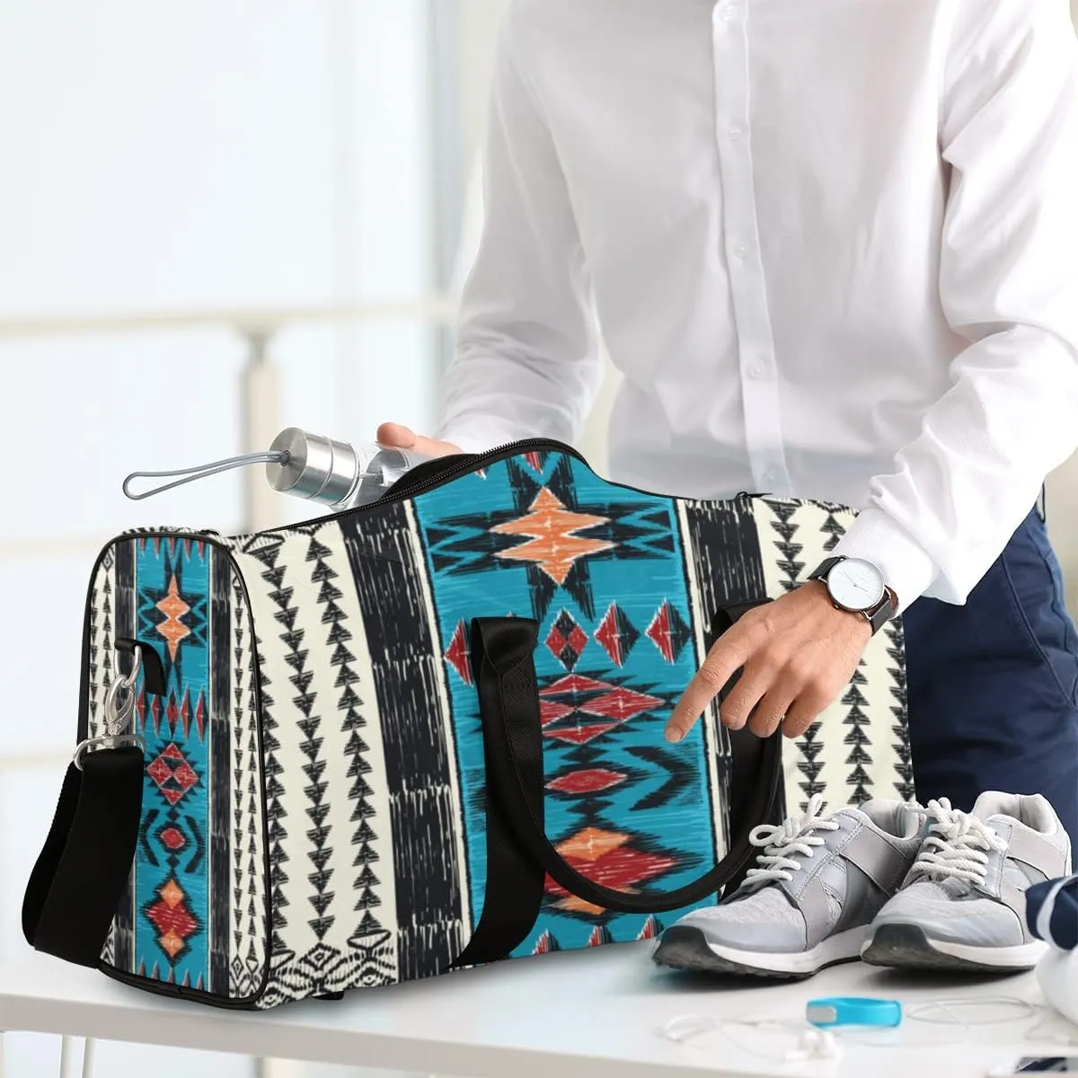 Pardick Aztec Boho Travel Duffel Bag, Sports Tote Gym Bag Weekender Bag Workout Bag Carry on Luggage Handle Bag Overnight Shoulder Bag for Women Men
