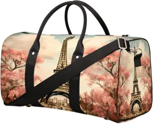 Paris Eiffel Tower Travel Duffel Bag, Romantic Paris Sports Gym Bag, Foldable Weekender Overnight Tote Bag Carry on Luggage Handbag for Yoga Workout