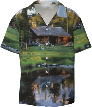Parks Rugged Beauty with a Rustic Pattern Hawaiian Shirt for Men Loose Short Sleeve Cuba Shirt Button Up Summer Beach Shirt,X-Large