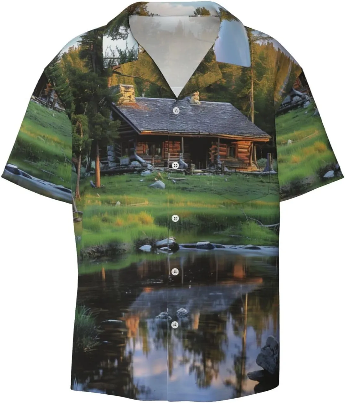 Parks Rugged Beauty with a Rustic Pattern Hawaiian Shirt for Men Loose Short Sleeve Cuba Shirt Button Up Summer Beach Shirt,X-Large