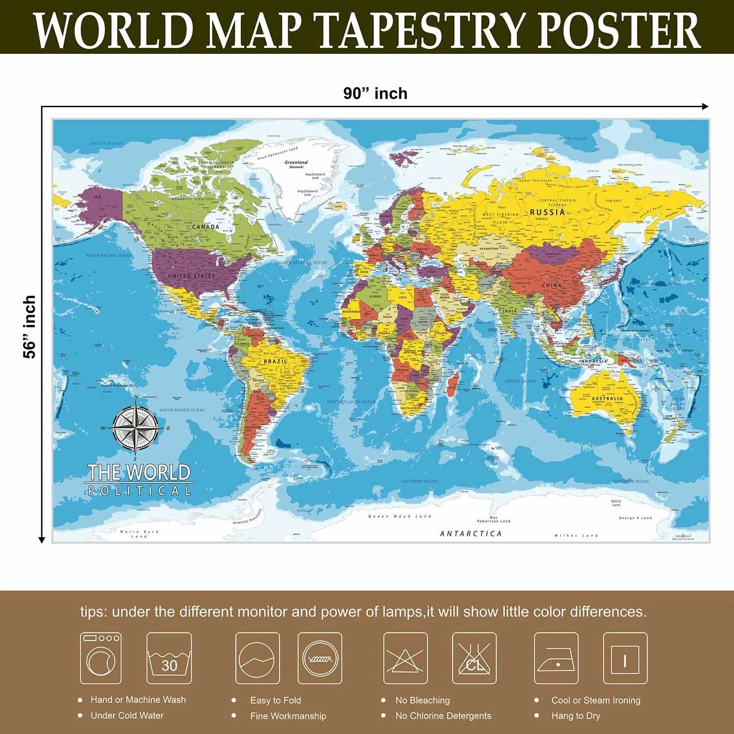PARTH IMPEX Giant World Map - Large Map Of The World - 56" x 90" Huge Educational Learning Poster for Classroom, Aesthetic School Supplies, Hanging Tapestry Banner for Travel Room Wall Decor