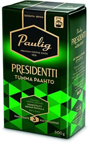 Paulig Presidentti (President) - Dark Roast - Fine Grind - Premium Filter Blend Ground Coffee - Bag 500g (Finland) (12 Bags (Save 50%))