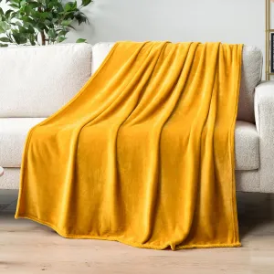 PAVILIA Mustard Yellow Fleece Throw Blanket for Couch Twin Size, Gold Super Soft Fuzzy Flannel Throw for Sofa, Luxury Plush Microfiber Blanket Twin Bed, Home Decorative Velvet Gift Blanket, 60x80