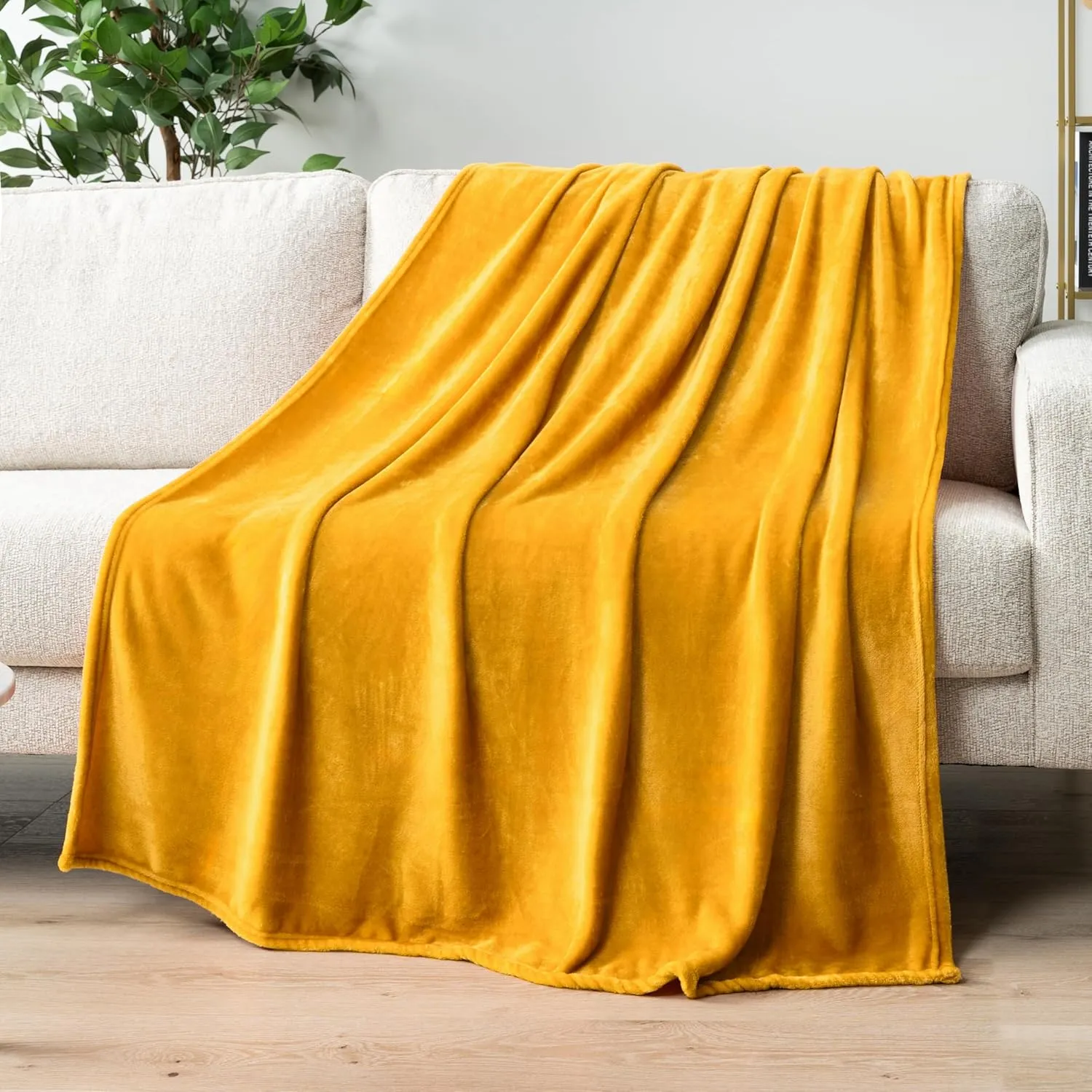 PAVILIA Mustard Yellow Fleece Throw Blanket for Couch Twin Size, Gold Super Soft Fuzzy Flannel Throw for Sofa, Luxury Plush Microfiber Blanket Twin Bed, Home Decorative Velvet Gift Blanket, 60x80