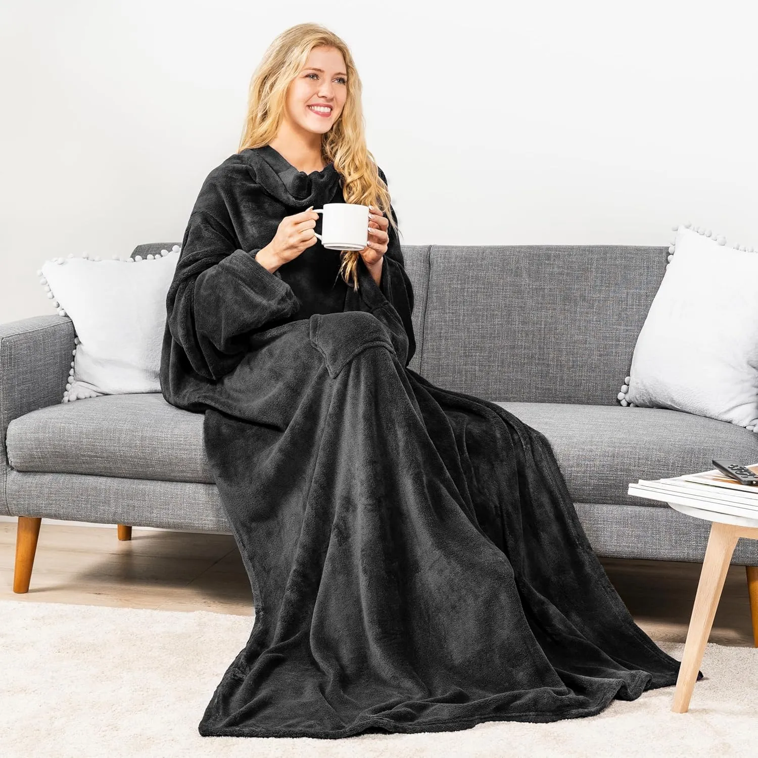 PAVILIA Wearable Blanket with Sleeves for Adult Women Men, Cozy Fleece Warm Wrap Throw with Arms, Gifts for Christmas, Wife