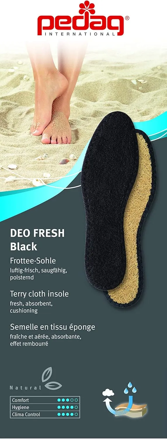 Pedag 2806 Washable Deo-Fresh Insoles with Natural Cotton Terry and Sisal Fibers, Black, Women's 9