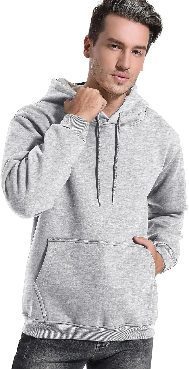 PEHMEA Men's Winter Casual Warm Fleece Hoodie Pullover Sherpa Lined Hooded Sweatshirt with Pocket