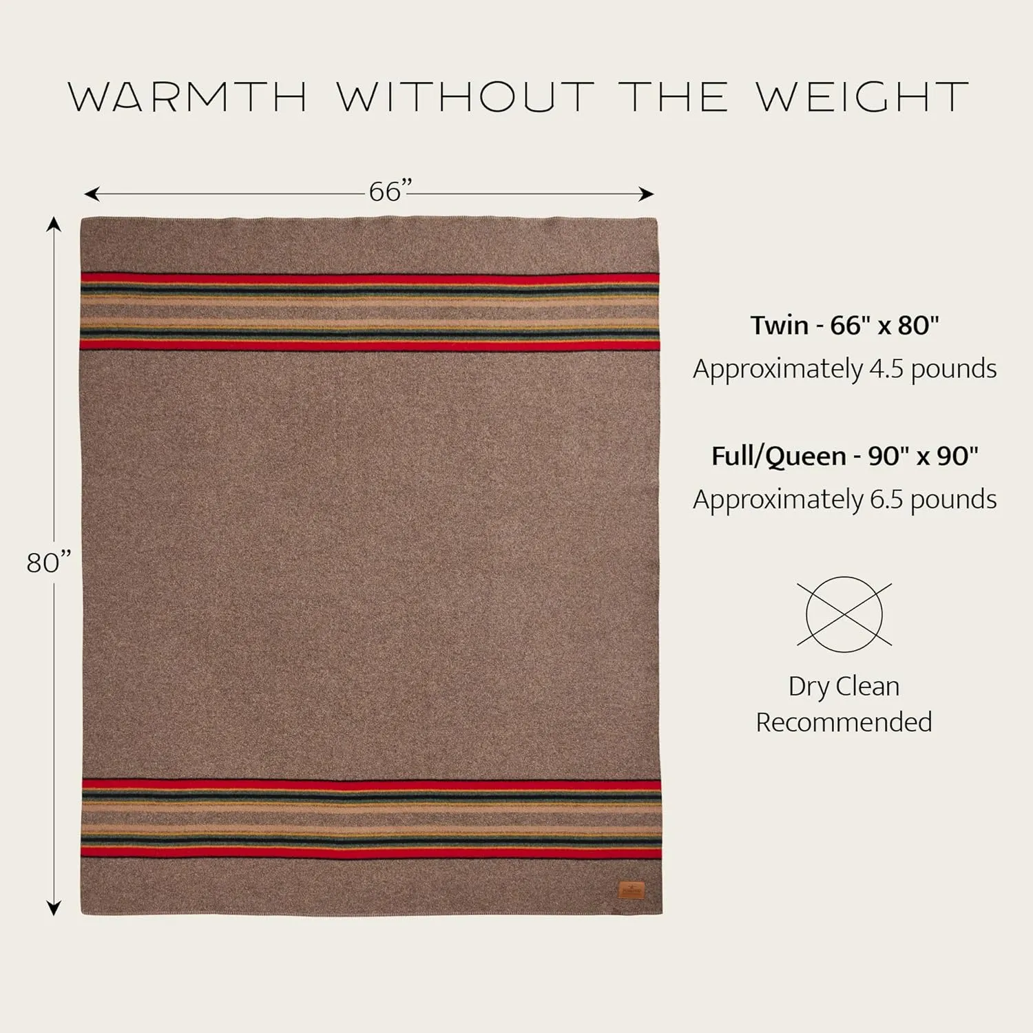 Pendleton Yakima Camp Blanket Twin 66" x 84" - Wool Cotton, Lightweight, Large, Dry Clean, Soft and Durable Throw for Home, Travel, RV, Picnic - Mineral Umber