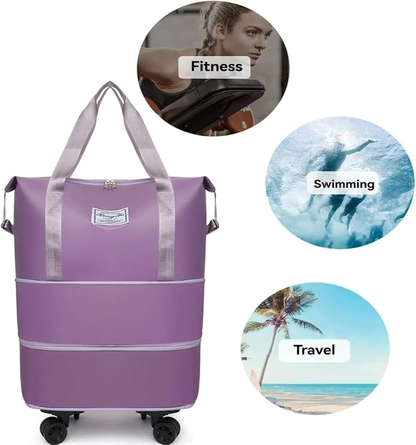 Pepepo Travel Bag with Wheels, 2025 New Large Capacity Travel Bag, Expandable and Foldable Luggage Bags, With Dry and Wet Separation Layer, Durable & Multi-functional Design (Dark Blue)
