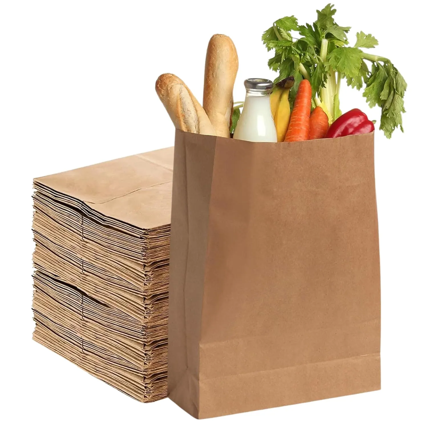 Perfect Stix 52lb Kraft Brown Paper Shopping Bags- Pack of 50ct