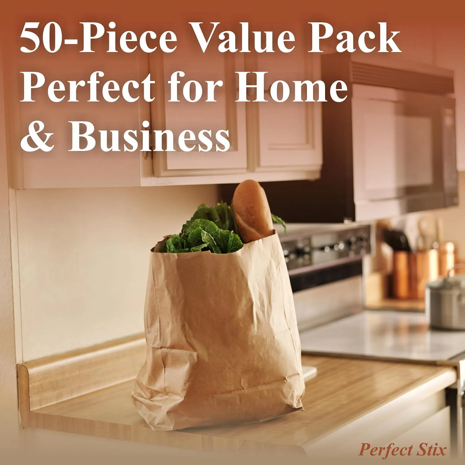 Perfect Stix 52lb Kraft Brown Paper Shopping Bags- Pack of 50ct