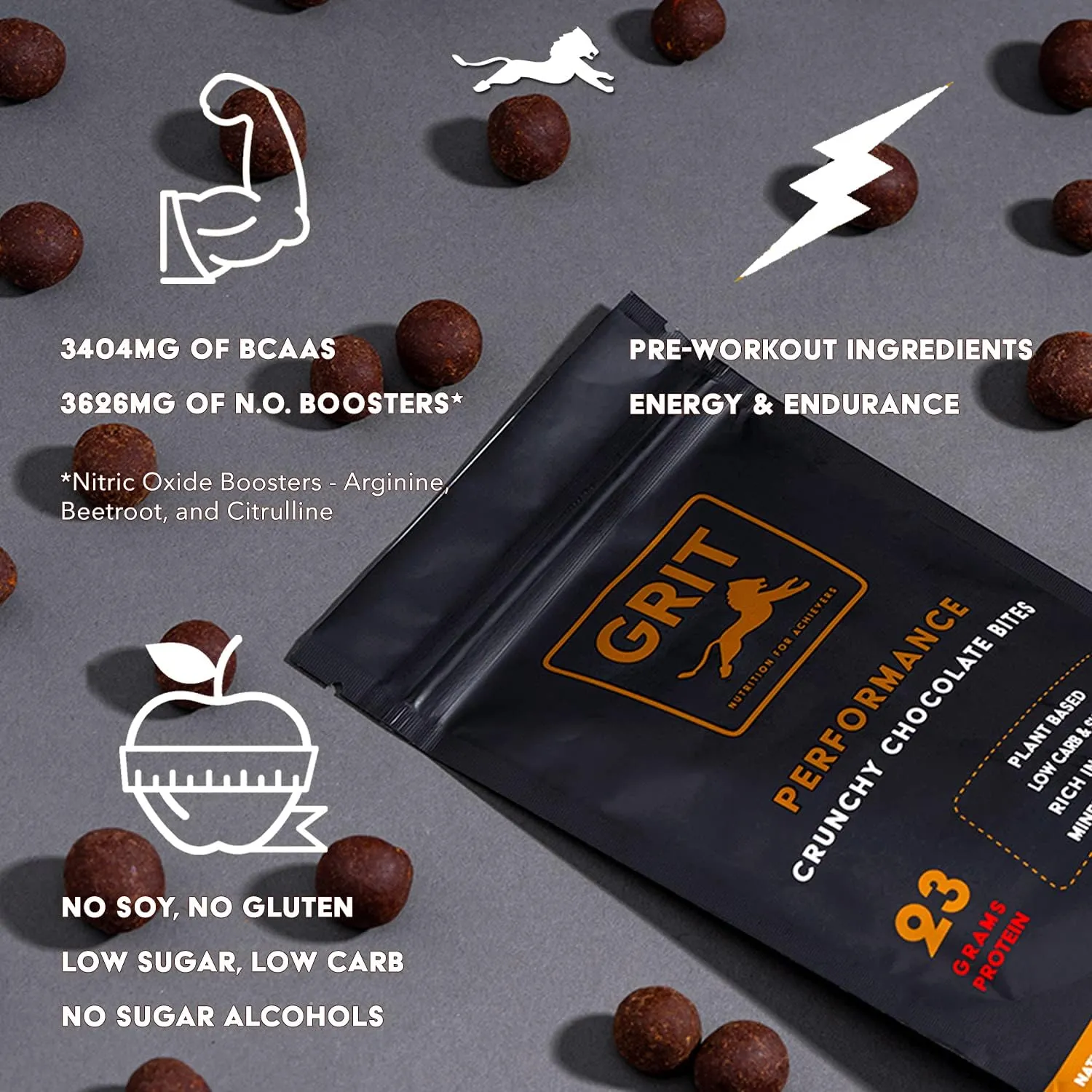 Performance Bites | 23g Protein | Pre-Workout, Caffeine, 20  Vitamins & Minerals | Muscle and Endurance | Gluten Free | Plant Based Energy Snack for Athletes and BodyBuilders (60g, 10 Bags)