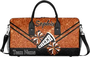 Personalized Cheer Bag, Custom Dance Ballet Bag with Name, Custom Cheer Training Practice Gym Bag Travel Sport Duffel Bag for Women, Dark Orange Glitter