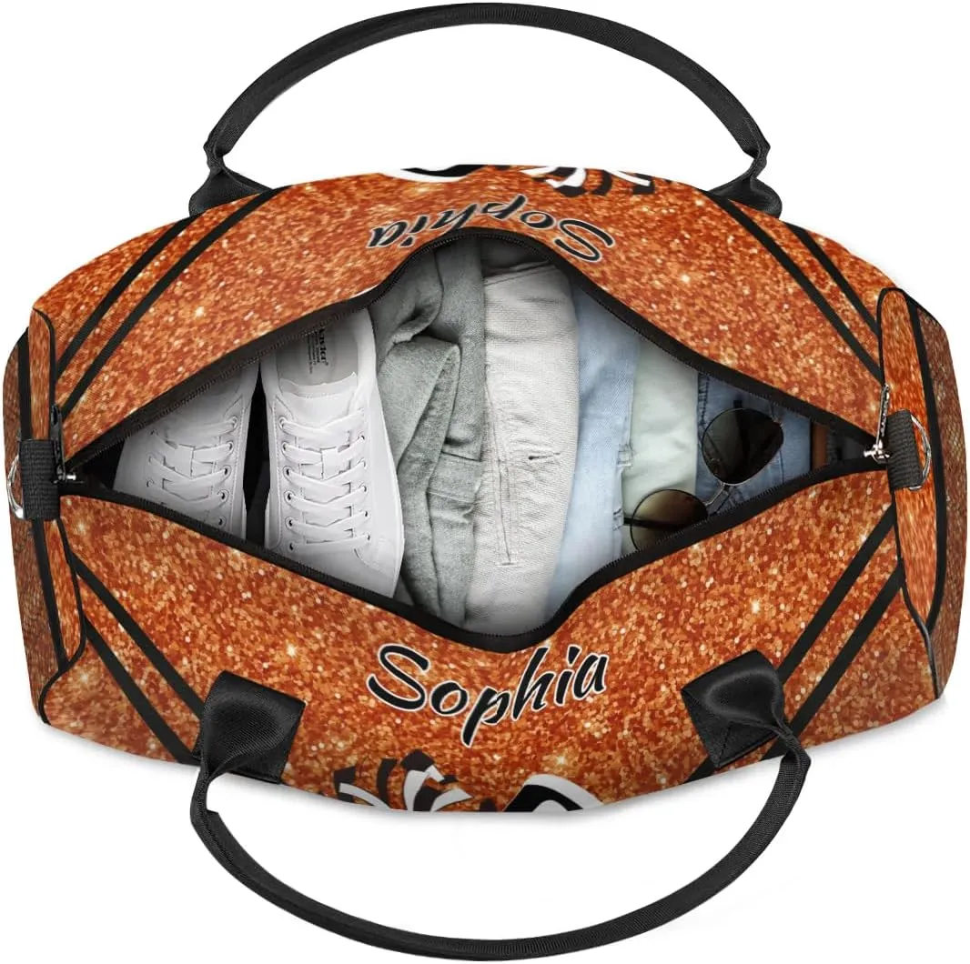 Personalized Cheer Bag, Custom Dance Ballet Bag with Name, Custom Cheer Training Practice Gym Bag Travel Sport Duffel Bag for Women, Dark Orange Glitter