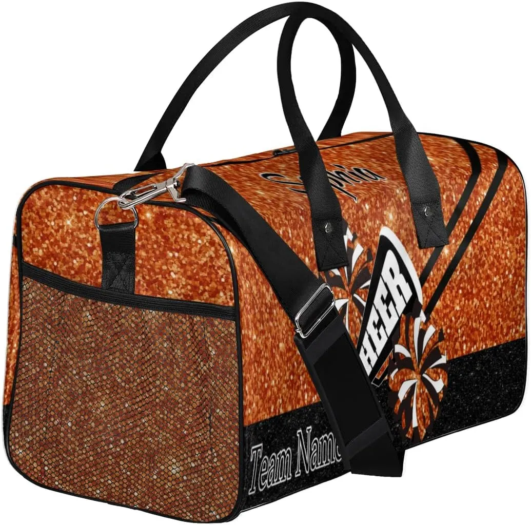 Personalized Cheer Bag, Custom Dance Ballet Bag with Name, Custom Cheer Training Practice Gym Bag Travel Sport Duffel Bag for Women, Dark Orange Glitter