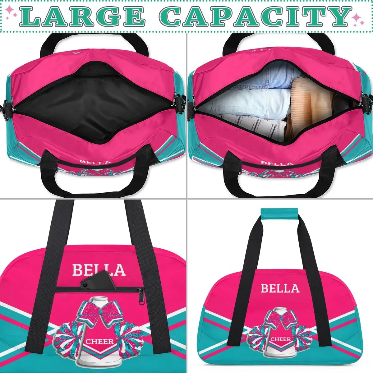 Personalized Cheer Bag Dance Bag for Girl, Custom Gym Bag Sport Duffel Bag, Weekender Bags Travel Duffel Bag Pink Blue Cheer