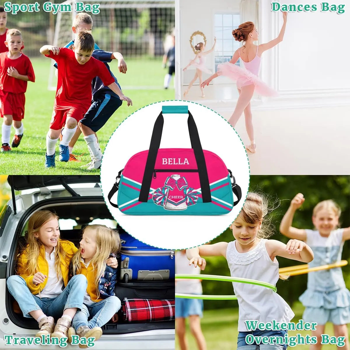 Personalized Cheer Bag Dance Bag for Girl, Custom Gym Bag Sport Duffel Bag, Weekender Bags Travel Duffel Bag Pink Blue Cheer
