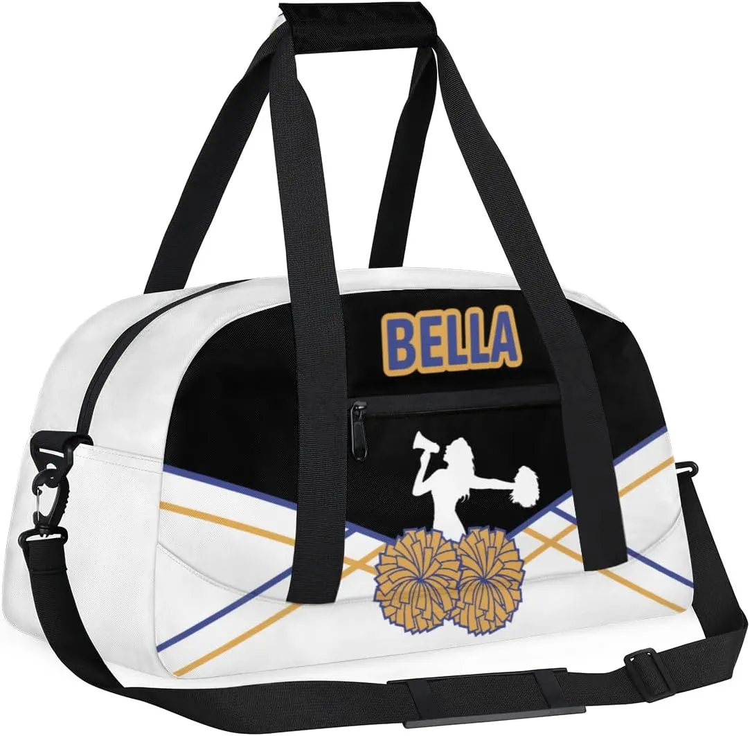 Personalized Cheer Bag Sport Duffel Bag for Girl, Custom Kids Gym Bag, Customize Travel Duffle Bag with Name, Overnight Weekender Bags,Blue and Yellow Lines, Cheerleading Gifts（Black）