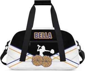 Personalized Cheer Bag Sport Duffel Bag for Girl, Custom Kids Gym Bag, Customize Travel Duffle Bag with Name, Overnight Weekender Bags,Blue and Yellow Lines, Cheerleading Gifts（Black）