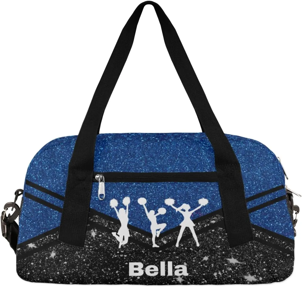 Personalized Dance Bag Cheer Bag for Girls, Personalized Custom Kids Duffle Bags, Customized Sports Gym Bag Weekender Overnight Bag Travel Duffel Bag for Kids, Cheer Dance Dark Blue Black Glitter